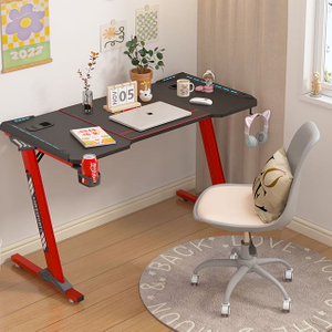 مكتب ألعاب على شكل Office Z مقاس 47 بوصة مع لوحة ماوس وطاولات ألعاب مع حامل أكواب وخطاف سماعة الرأس